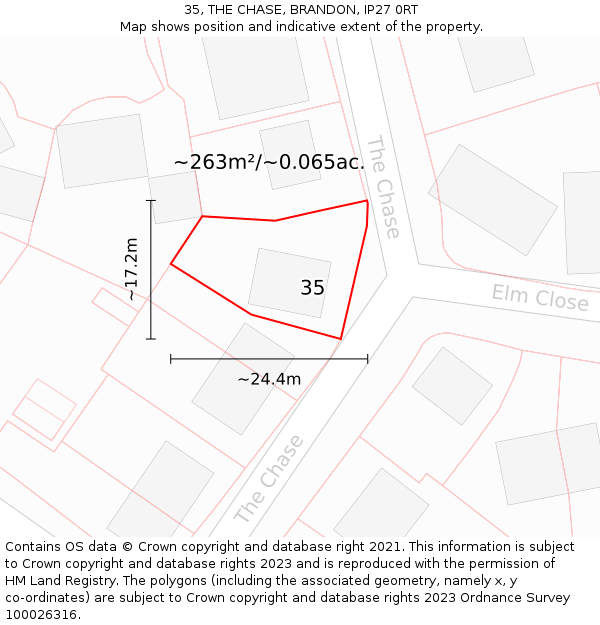 35, THE CHASE, BRANDON, IP27 0RT: Plot and title map