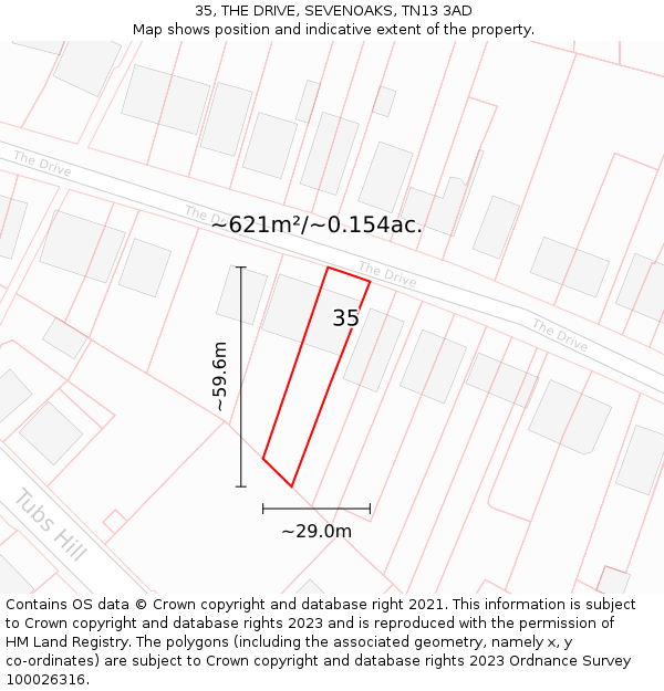 35, THE DRIVE, SEVENOAKS, TN13 3AD: Plot and title map