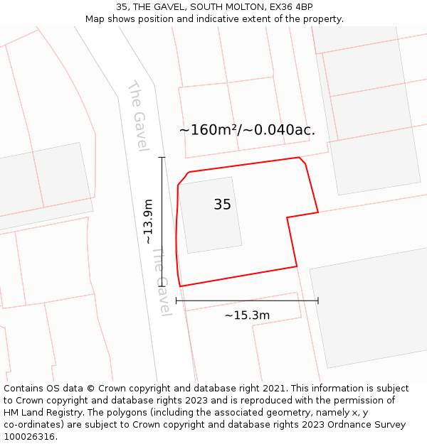 35, THE GAVEL, SOUTH MOLTON, EX36 4BP: Plot and title map