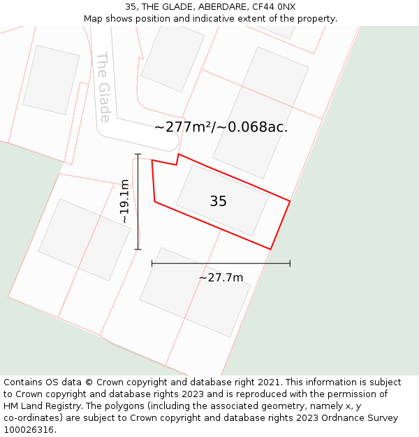 35, THE GLADE, ABERDARE, CF44 0NX: Plot and title map