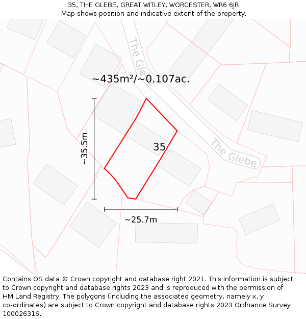 35, THE GLEBE, GREAT WITLEY, WORCESTER, WR6 6JR: Plot and title map