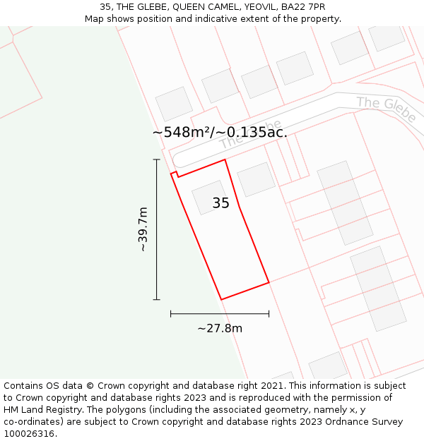 35, THE GLEBE, QUEEN CAMEL, YEOVIL, BA22 7PR: Plot and title map