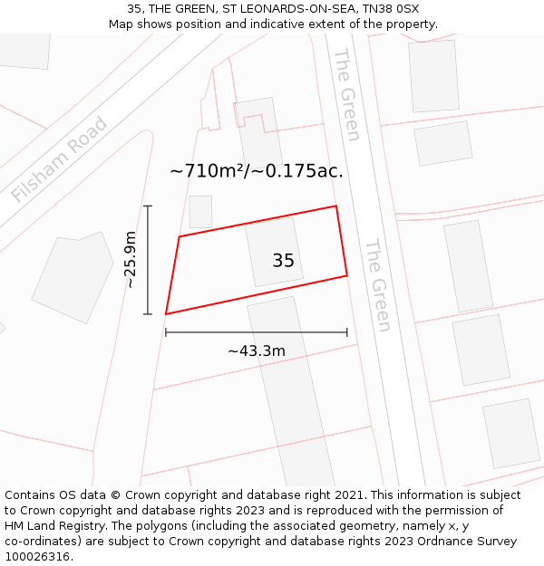 35, THE GREEN, ST LEONARDS-ON-SEA, TN38 0SX: Plot and title map