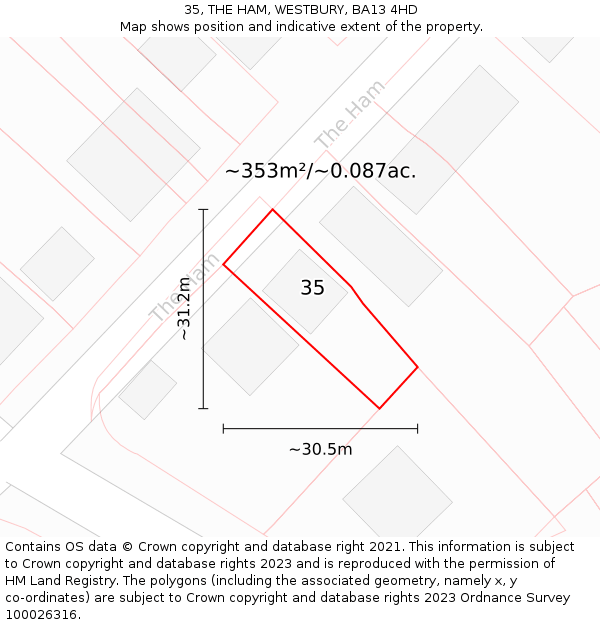 35, THE HAM, WESTBURY, BA13 4HD: Plot and title map
