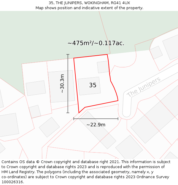 35, THE JUNIPERS, WOKINGHAM, RG41 4UX: Plot and title map