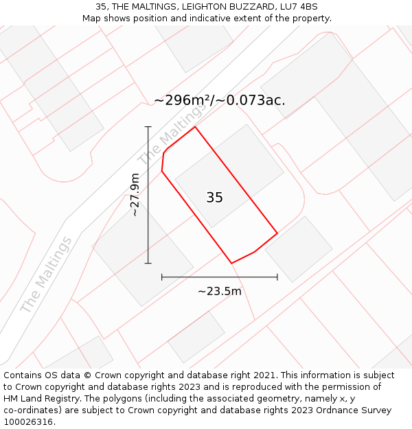 35, THE MALTINGS, LEIGHTON BUZZARD, LU7 4BS: Plot and title map