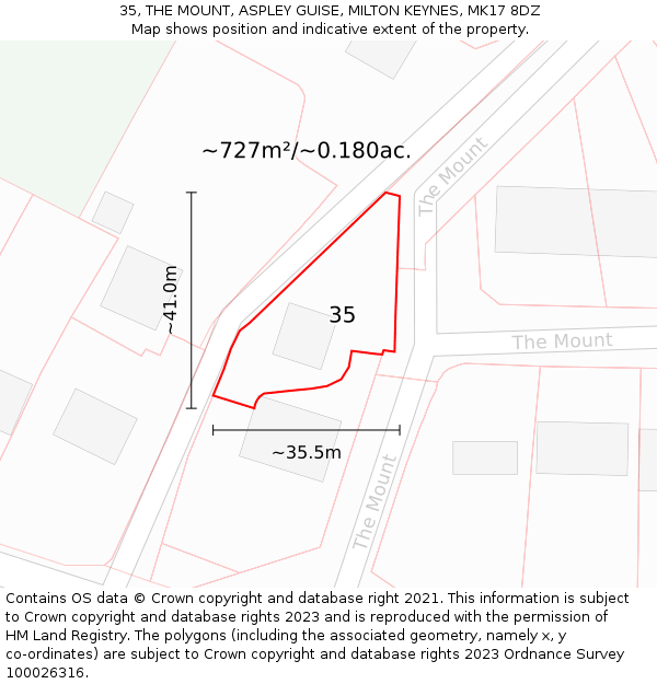 35, THE MOUNT, ASPLEY GUISE, MILTON KEYNES, MK17 8DZ: Plot and title map