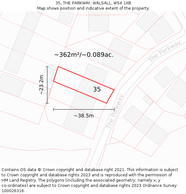 35, THE PARKWAY, WALSALL, WS4 1XB: Plot and title map