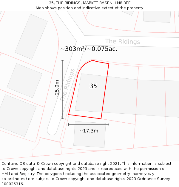 35, THE RIDINGS, MARKET RASEN, LN8 3EE: Plot and title map