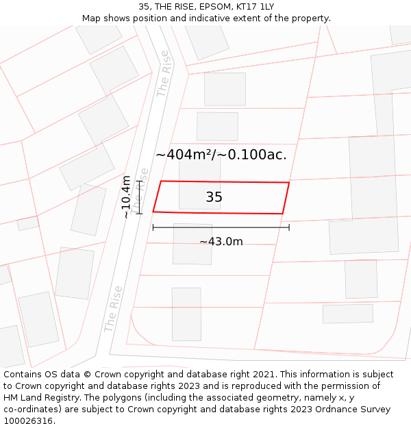 35, THE RISE, EPSOM, KT17 1LY: Plot and title map