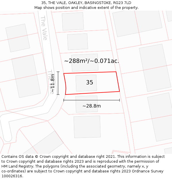 35, THE VALE, OAKLEY, BASINGSTOKE, RG23 7LD: Plot and title map