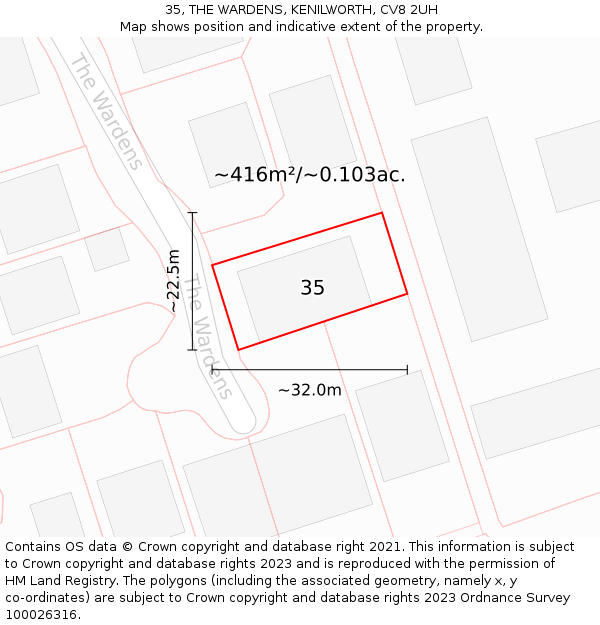 35, THE WARDENS, KENILWORTH, CV8 2UH: Plot and title map