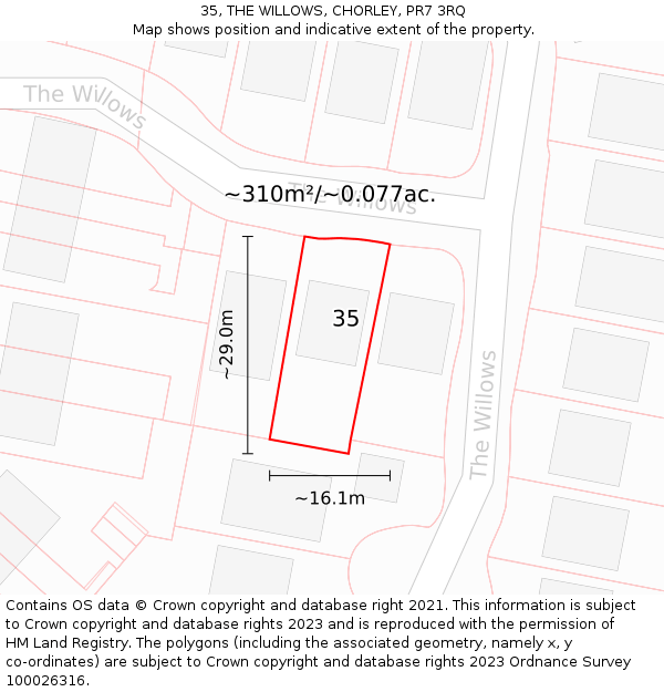 35, THE WILLOWS, CHORLEY, PR7 3RQ: Plot and title map