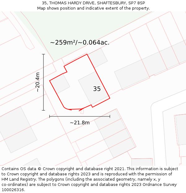 35, THOMAS HARDY DRIVE, SHAFTESBURY, SP7 8SP: Plot and title map