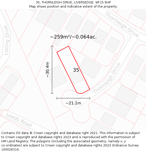 35, THORNLEIGH DRIVE, LIVERSEDGE, WF15 6HP: Plot and title map