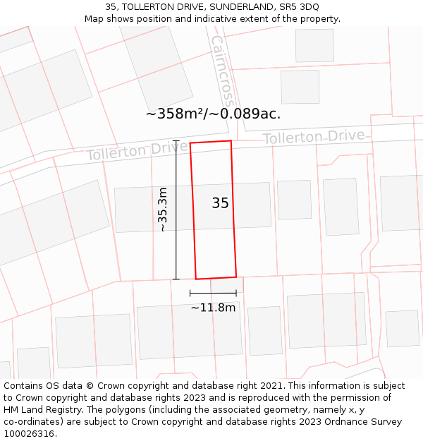 35, TOLLERTON DRIVE, SUNDERLAND, SR5 3DQ: Plot and title map