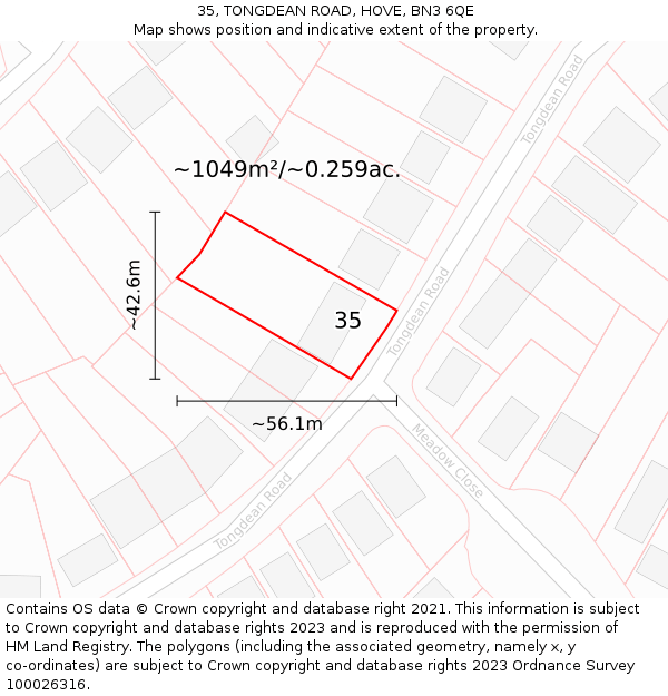 35, TONGDEAN ROAD, HOVE, BN3 6QE: Plot and title map