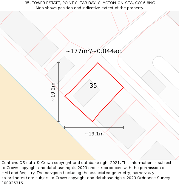 35, TOWER ESTATE, POINT CLEAR BAY, CLACTON-ON-SEA, CO16 8NG: Plot and title map