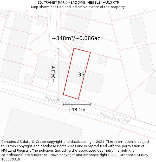 35, TRANBY PARK MEADOWS, HESSLE, HU13 0TF: Plot and title map