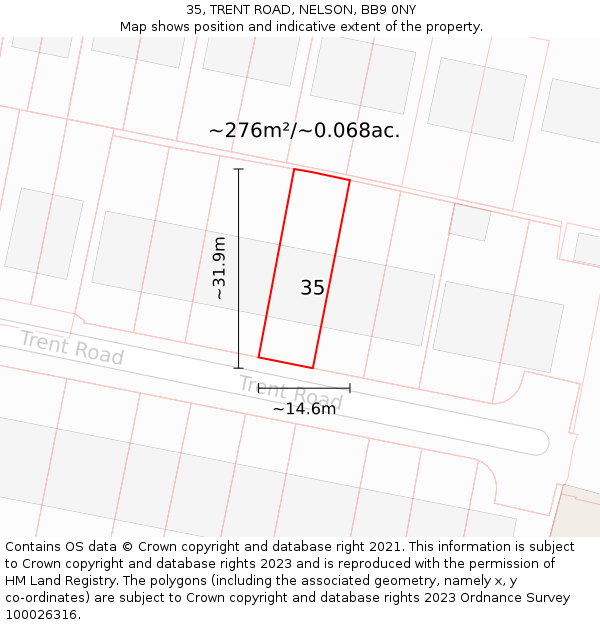 35, TRENT ROAD, NELSON, BB9 0NY: Plot and title map