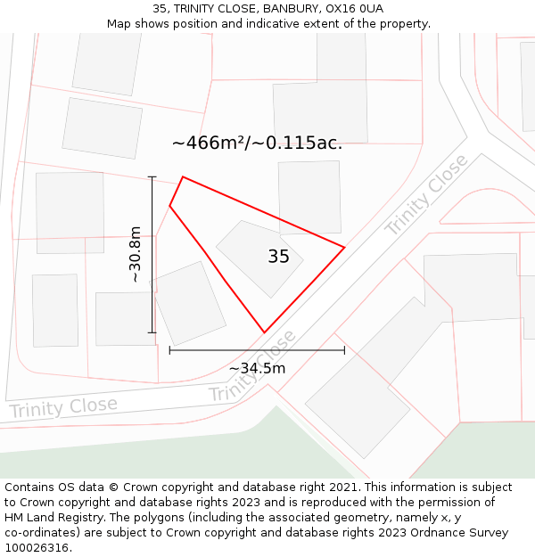 35, TRINITY CLOSE, BANBURY, OX16 0UA: Plot and title map