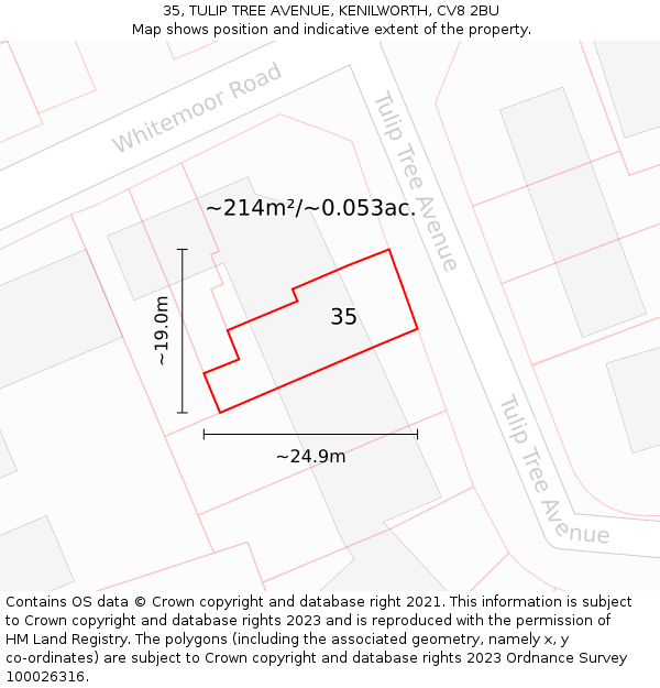 35, TULIP TREE AVENUE, KENILWORTH, CV8 2BU: Plot and title map