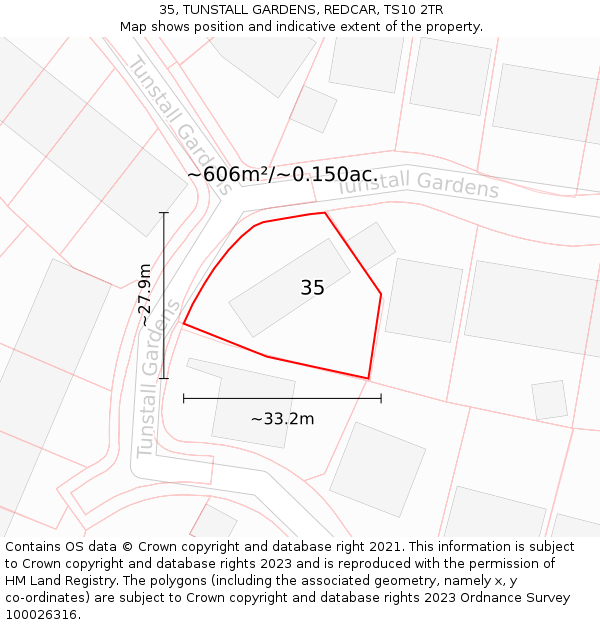 35, TUNSTALL GARDENS, REDCAR, TS10 2TR: Plot and title map