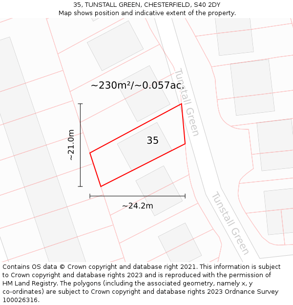 35, TUNSTALL GREEN, CHESTERFIELD, S40 2DY: Plot and title map