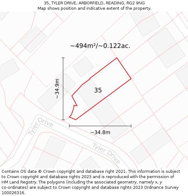 35, TYLER DRIVE, ARBORFIELD, READING, RG2 9NG: Plot and title map