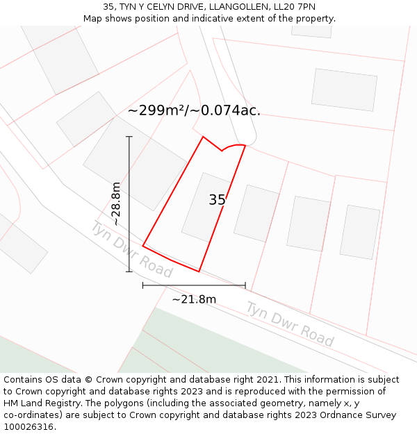 35, TYN Y CELYN DRIVE, LLANGOLLEN, LL20 7PN: Plot and title map