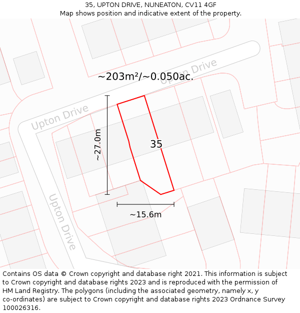 35, UPTON DRIVE, NUNEATON, CV11 4GF: Plot and title map