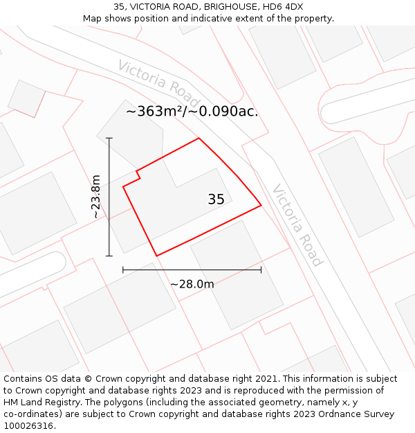 35, VICTORIA ROAD, BRIGHOUSE, HD6 4DX: Plot and title map