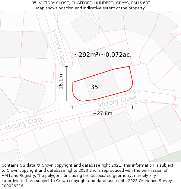 35, VICTORY CLOSE, CHAFFORD HUNDRED, GRAYS, RM16 6RT: Plot and title map