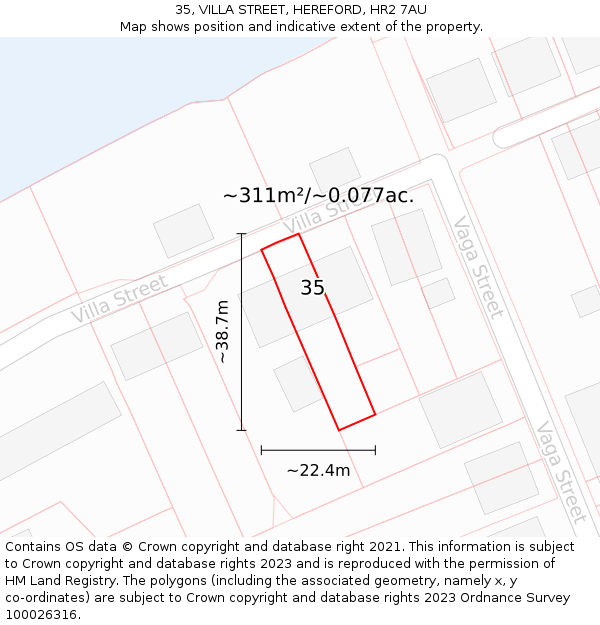 35, VILLA STREET, HEREFORD, HR2 7AU: Plot and title map