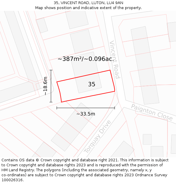 35, VINCENT ROAD, LUTON, LU4 9AN: Plot and title map