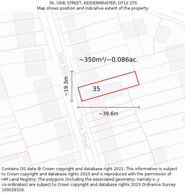 35, VINE STREET, KIDDERMINSTER, DY10 2TS: Plot and title map