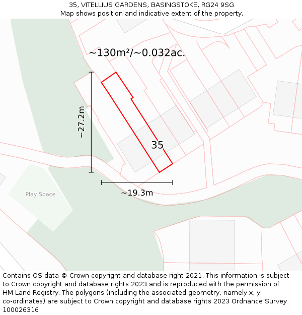 35, VITELLIUS GARDENS, BASINGSTOKE, RG24 9SG: Plot and title map