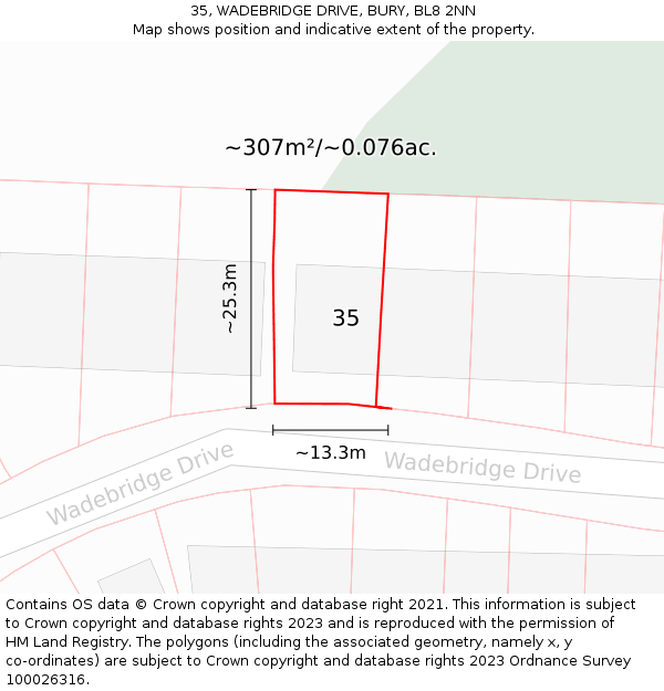 35, WADEBRIDGE DRIVE, BURY, BL8 2NN: Plot and title map