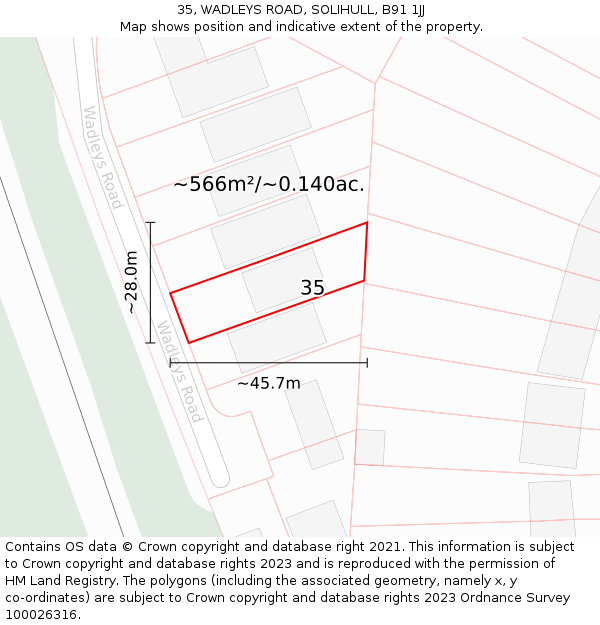 35, WADLEYS ROAD, SOLIHULL, B91 1JJ: Plot and title map