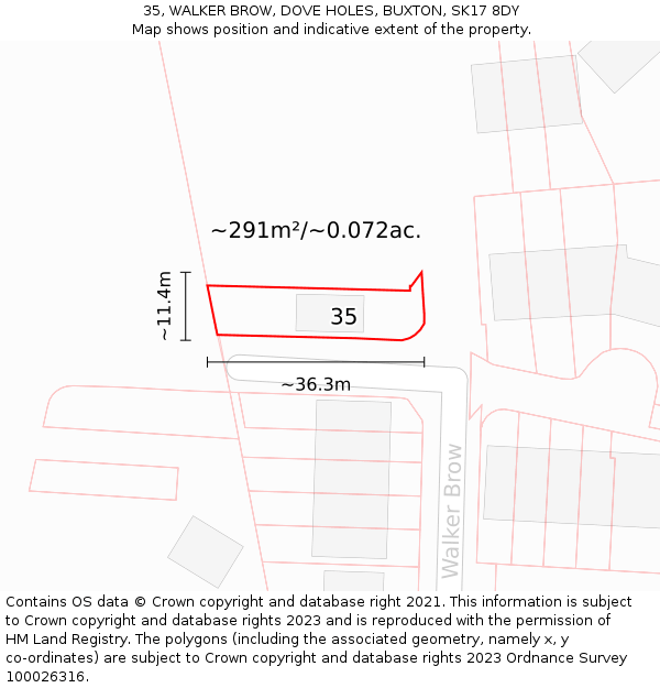 35, WALKER BROW, DOVE HOLES, BUXTON, SK17 8DY: Plot and title map