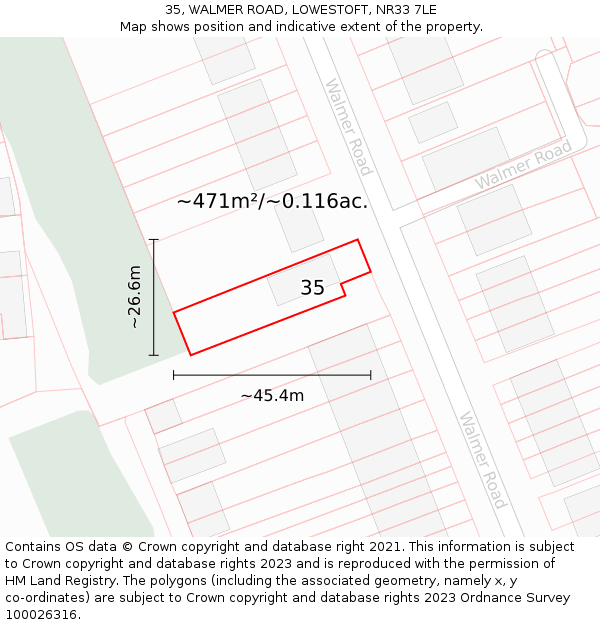 35, WALMER ROAD, LOWESTOFT, NR33 7LE: Plot and title map