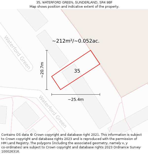 35, WATERFORD GREEN, SUNDERLAND, SR4 9BF: Plot and title map