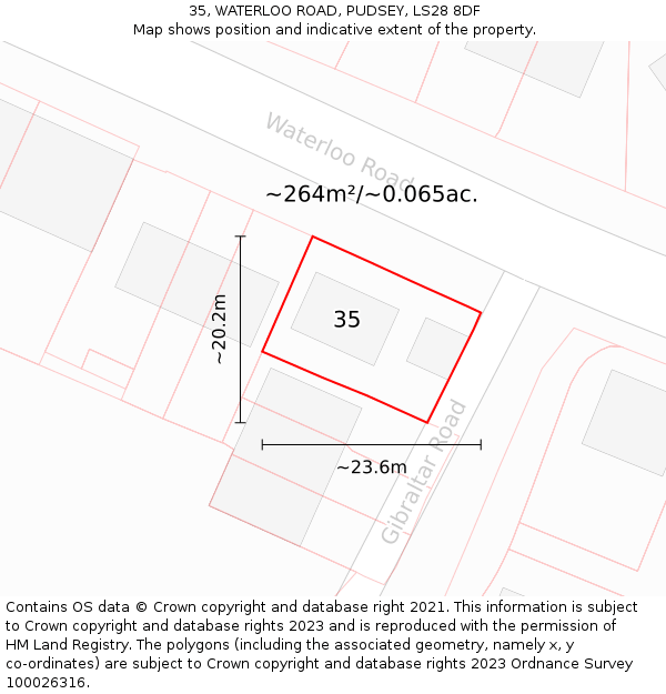 35, WATERLOO ROAD, PUDSEY, LS28 8DF: Plot and title map