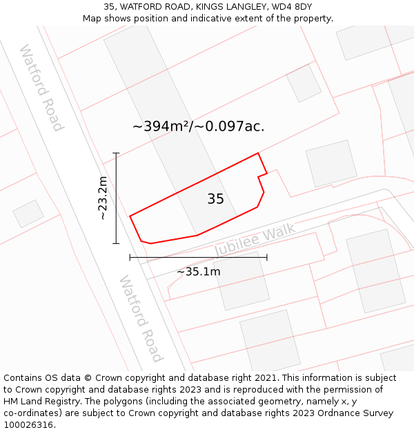 35, WATFORD ROAD, KINGS LANGLEY, WD4 8DY: Plot and title map