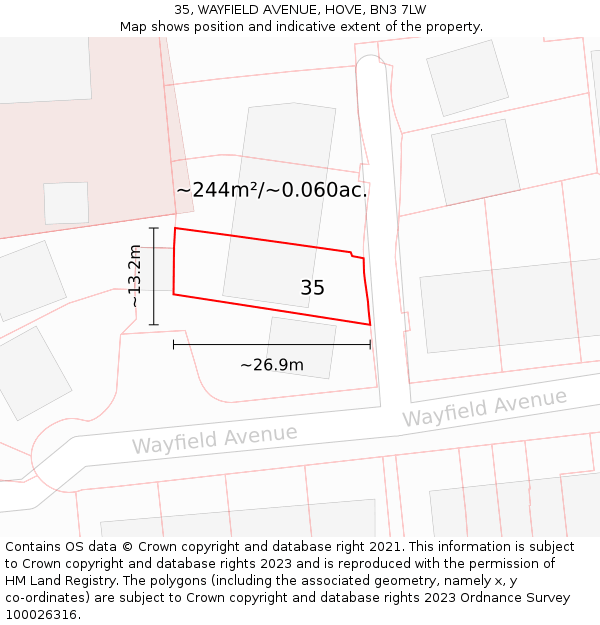 35, WAYFIELD AVENUE, HOVE, BN3 7LW: Plot and title map