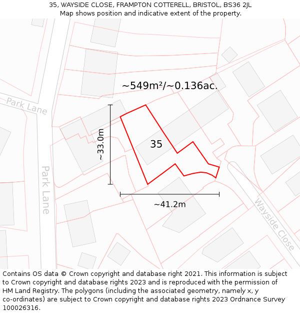 35, WAYSIDE CLOSE, FRAMPTON COTTERELL, BRISTOL, BS36 2JL: Plot and title map