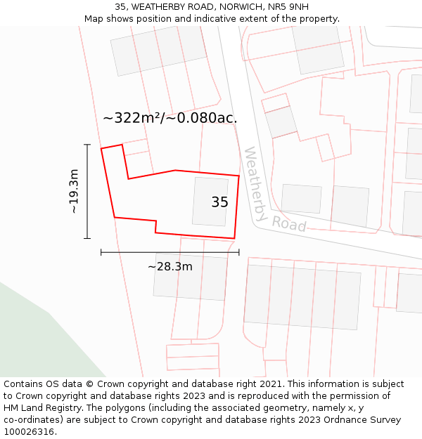 35, WEATHERBY ROAD, NORWICH, NR5 9NH: Plot and title map