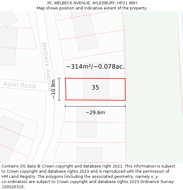 35, WELBECK AVENUE, AYLESBURY, HP21 9BH: Plot and title map