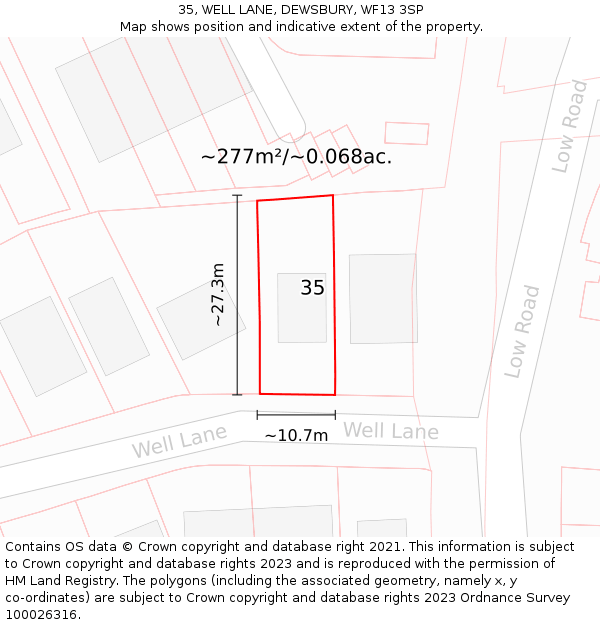 35, WELL LANE, DEWSBURY, WF13 3SP: Plot and title map