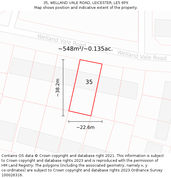 35, WELLAND VALE ROAD, LEICESTER, LE5 6PX: Plot and title map